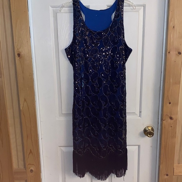 VTG 20’s style Gatsby Flapper Charleston tassel DecoSequin Fringe dress, size L. - Picture 1 of 4